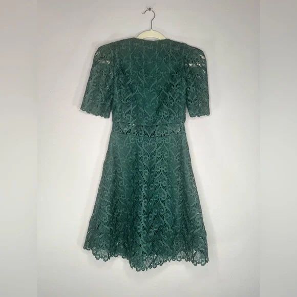 Sandro Hearty Lace Fit & Flare Short Sleeve Cocktail Mini Dress Size XS Emerald - Picture 8 of 11